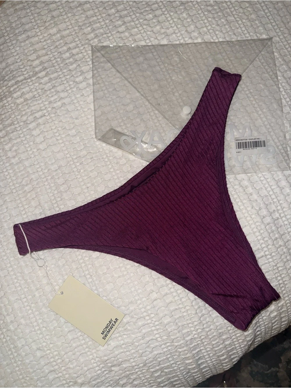 NWT Monday Swimwear Byron bikini bottoms eggplant purple ribbed size large